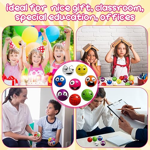 Miniatura 7 de Libima 100 bolas de estrés facial de 2 pulgadas para adultos, grandes, divertidas, para apretar, colorido, emoción, bola de estrés para niños,