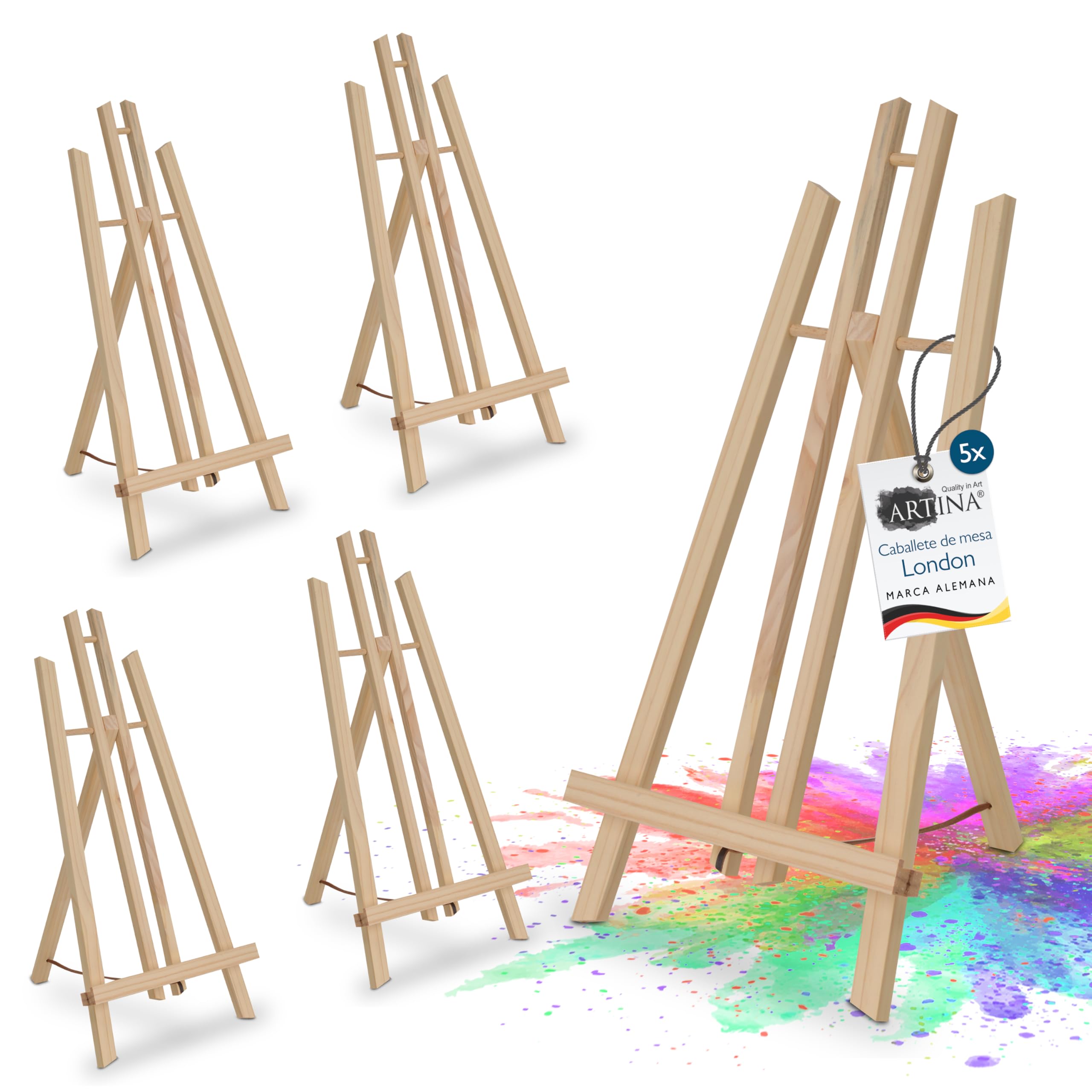 Artina Set de 5 Caballete de mesa pintura de pino macizo Ideal casa niños | para pintar para presentaciones adecuado para atril lienzos madera London