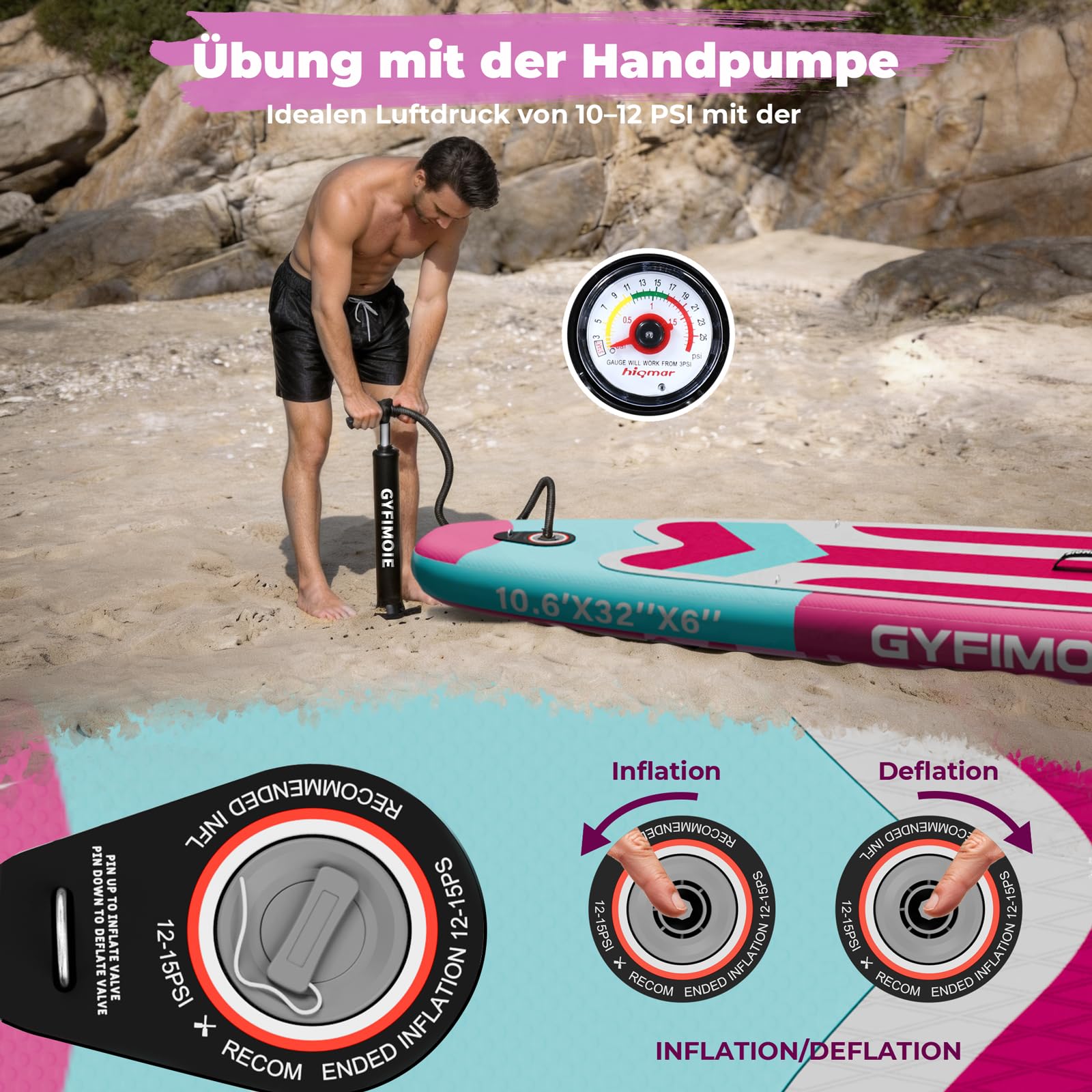 Gyfimoie Tabla de surf de remo de 325 cm, hinchable, con soporte universal para cámara, accesorios completos, remo ajustable, para principiantes, avanzados