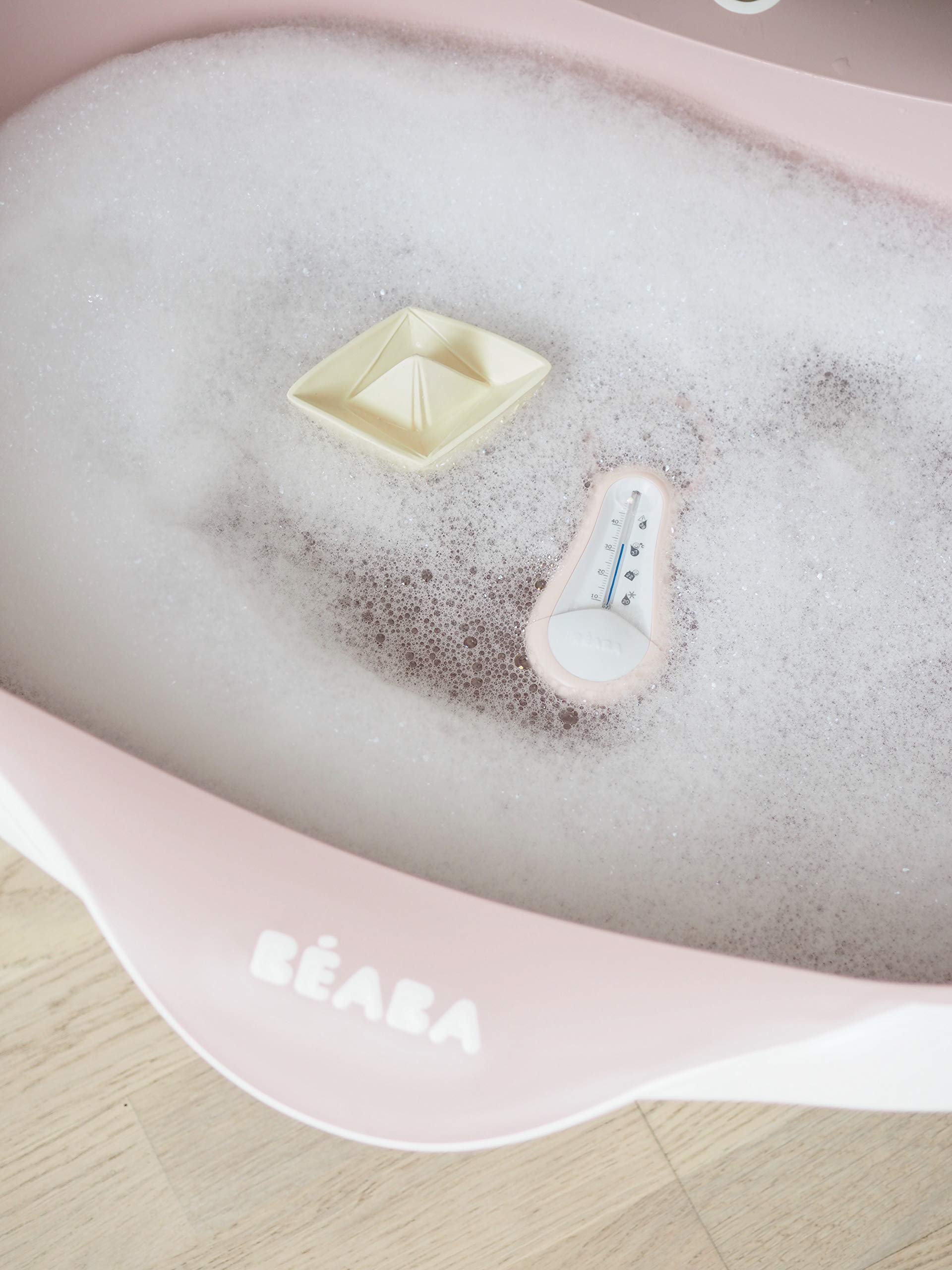 BÉABA - Vaschetta Baby per Bagnetto Neonati, Antiscivolo e Comoda, Ergonomica e Multiuso, Materiale Flessibile e Delicato, Tappo per Svuotare il Prodotto, Camélé'O, Made in France, Rosa