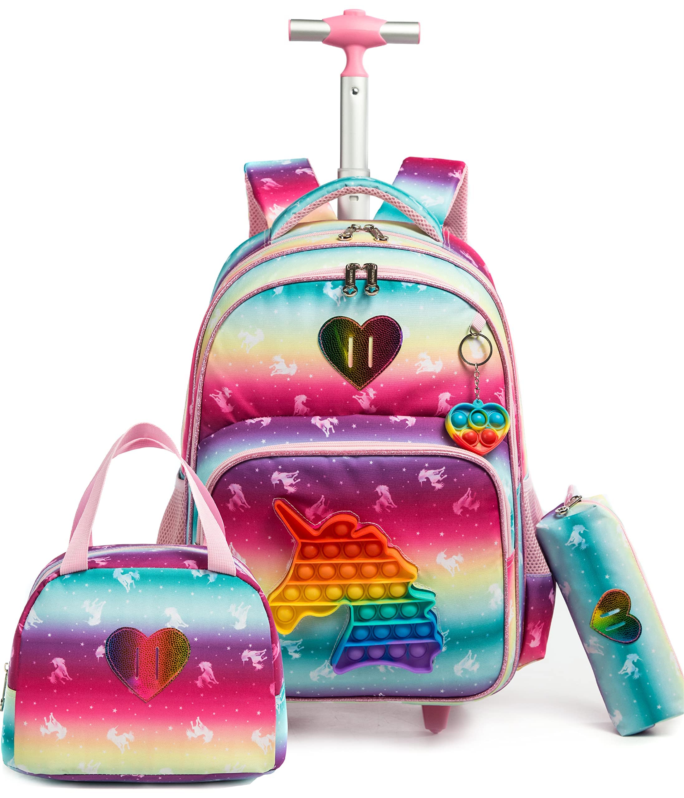 HTgroce Pop It Mochila Escolar con Ruedas Niña Fidget Toy Pop Its Mochilas con Carrito Escolares Bolso Popit Fidget Toy 3 in 1, Juguete Antiestrés y Ansiolítico Mochilas Escolares con Carro. — view 13