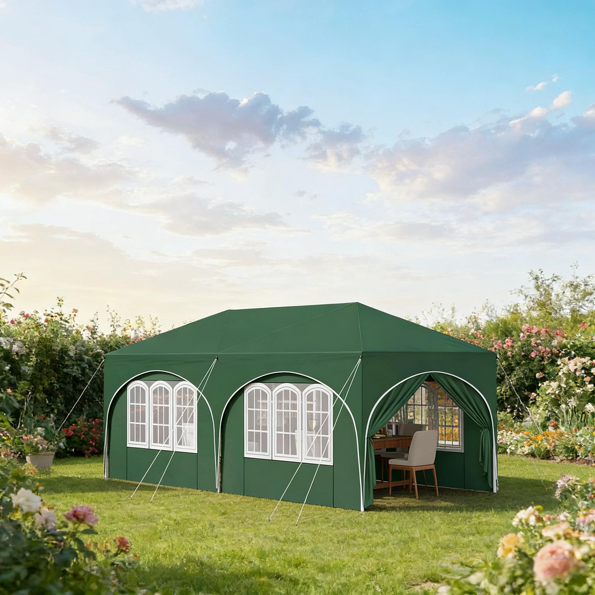 Pavillon 3x6m, wasserdichtes Partyzelt mit UV-Schutz 50+, höhenverstellbar, grün Faltpavillon mit 6 Seitenwänden, klappbar, Oxford-Stoff, Tragetasche – Gartenpavillon für Events, Hochzeit, Camping