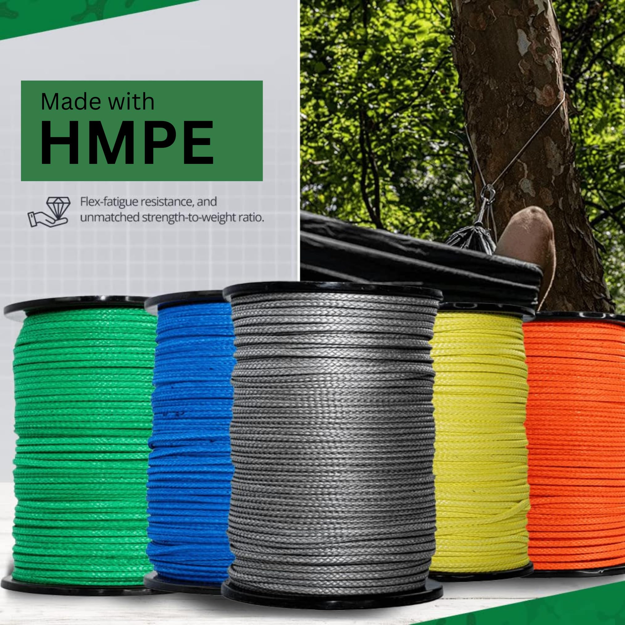 Amazon.com: SGT KNOTS 空心編織HMPE 繩子–  超堅固、防紫外線和耐磨、高強度重量比,輕量,適合樹藝師、划船、露營、舉重和製作(1/4 英吋(約1.4 公分),3 英尺(約7.6 公尺),綠色) :  運動和戶外活動