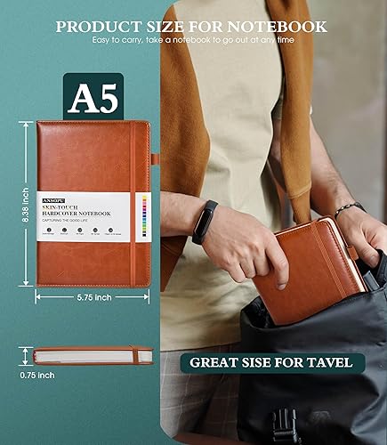 Miniatura 5 de Cuaderno rayado para escribir, papel grueso A5 de 3.53 ozm, diario de tapa dura de cuero para mujeres y hombres, diario de viaje de 160 páginas