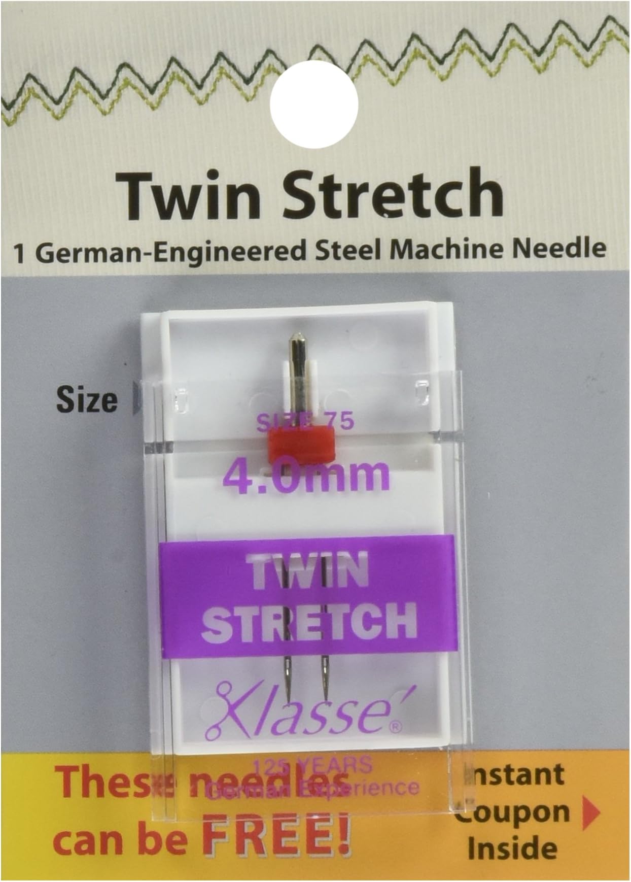 Tacony Corporation Klasse Twin Stretch Machine Needle, Size 4.0mm/75 1/Pkg