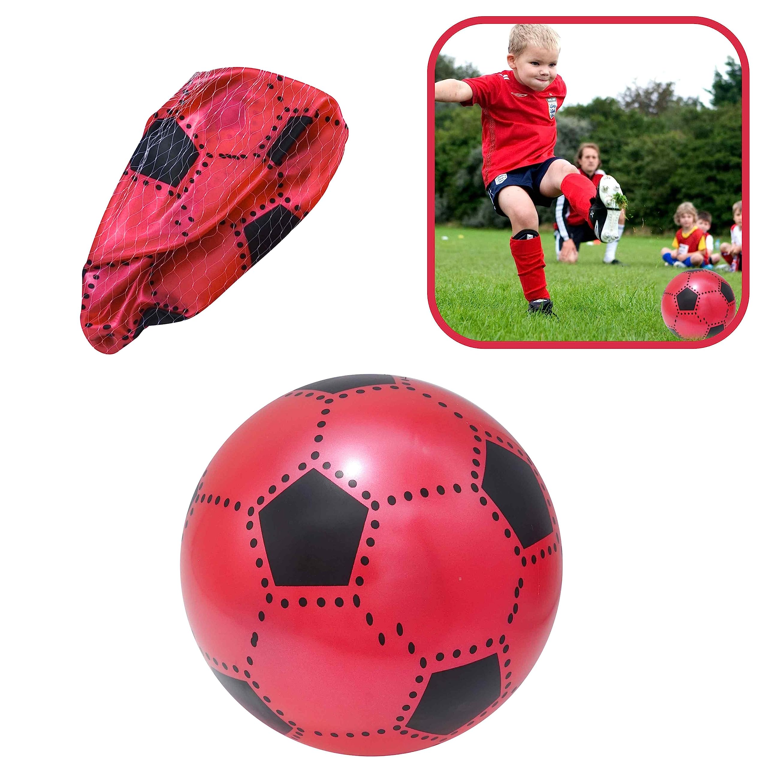 SRV Hub PVC Plastic Inflatable Football 23cm for Kids, Blow Up Red Beach Soccer Ball, Lightweight Inflatable Soccer Toy for Children Playground Xmas Kids Games