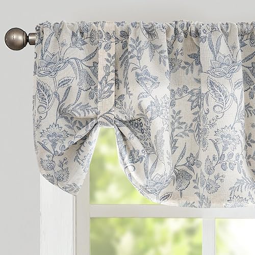 Miniatura 27 de Lazzzy Cenefa de cocina para ventanas, con aislamiento térmico, cortina opaca con estampado floral, lino sintético, cenefa de cortina para cocina