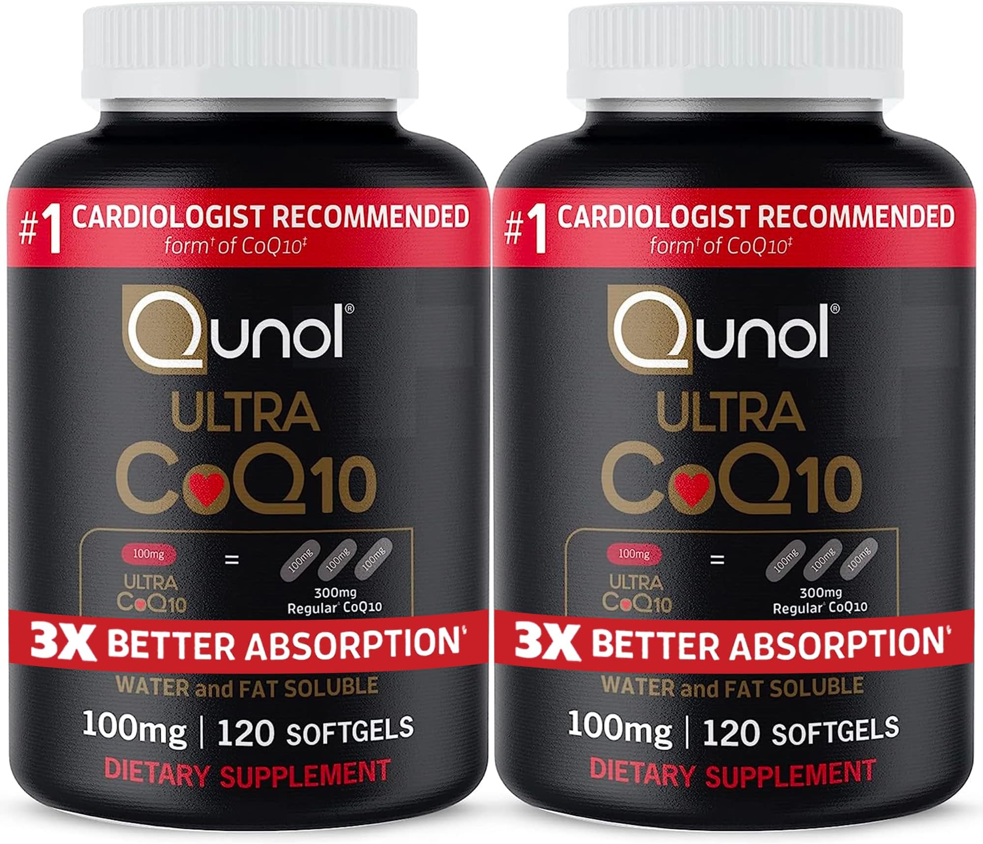 Ultra CoQ10 100mg, 3x Better Absorption, Patented Water and Fat Soluble Natural Supplement Form of Coenzyme Q10, Antioxidant for Heart Health, 240 Count Softgels