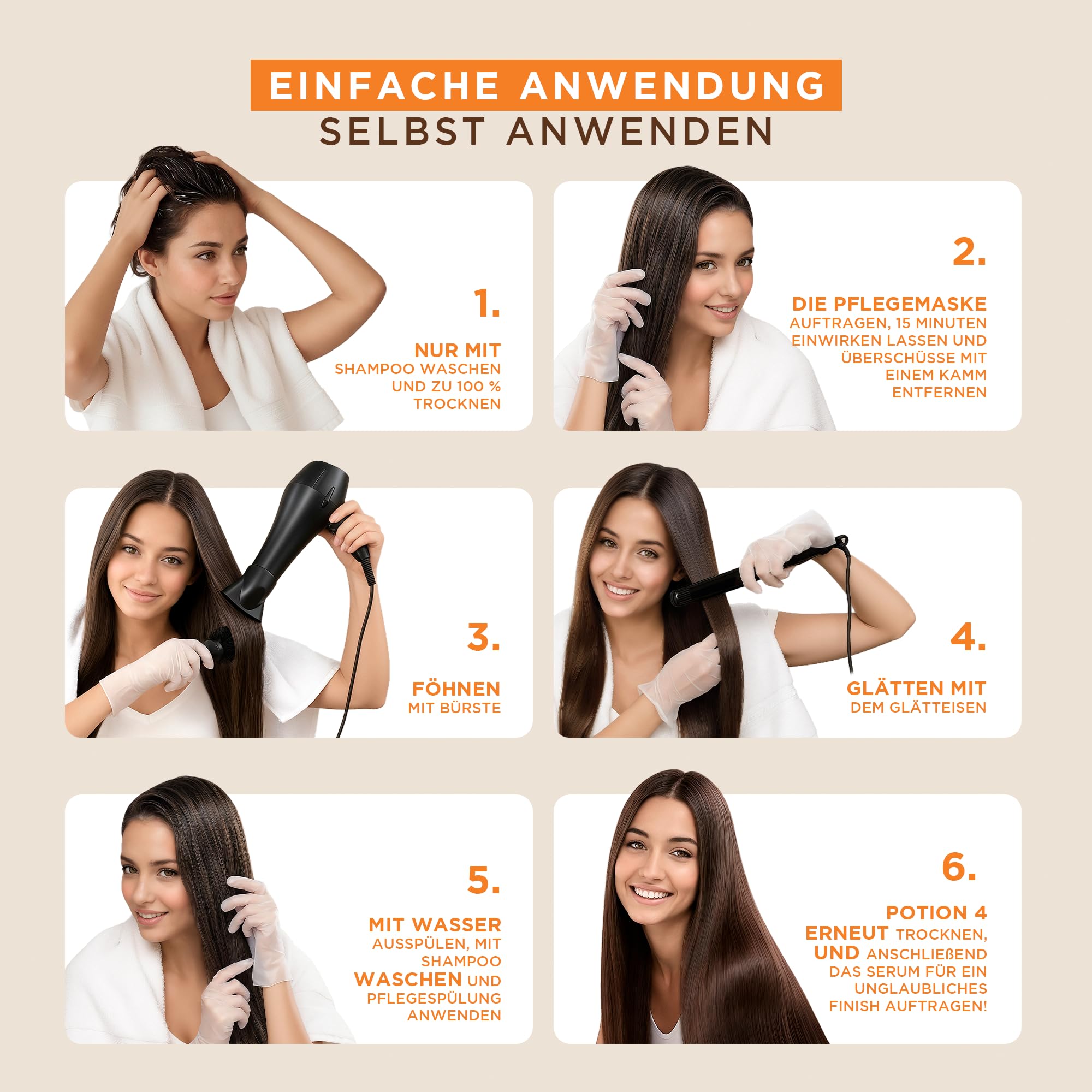 KATIVA Brasilianisches Keratin Haarglättungs-Set mit Hyaluronsäure & Potion 4 Hitzeschutzserum – Formolfreie Glättung für zu Hause – Bis zu 12 Wochen Frizz-Kontrolle für alle Haartypen