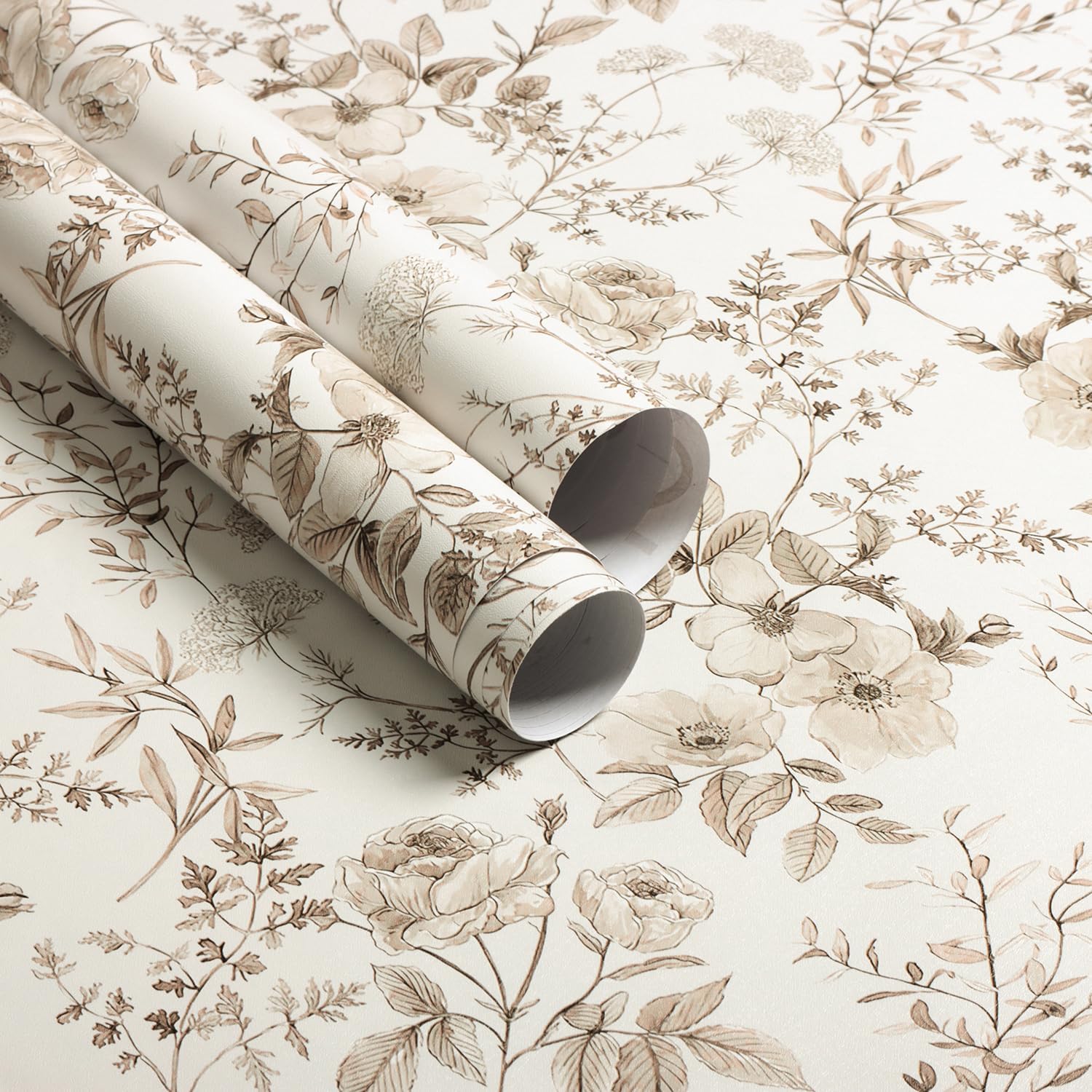 Erfoni Beige Floral Peel and Stick Wallpaper Boho Floral Leaf Contact Paper | 16.9" x197" Boho Self Adhesive Wallpaper Flower DIY Removable Decoration Wallpaper for Livingroom Accent Wall Covering