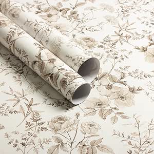 Erfoni Boho Floral Peel and Stick Wallpaper Beige Flower Leaf Contact Paper