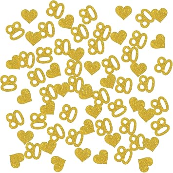 130pcs Number 80 Gold Glitter Confetti 80th Birthday & 80th Anniversary Party Table Scatter Decorations, Gold Glitter Number 80 Celebration Decor