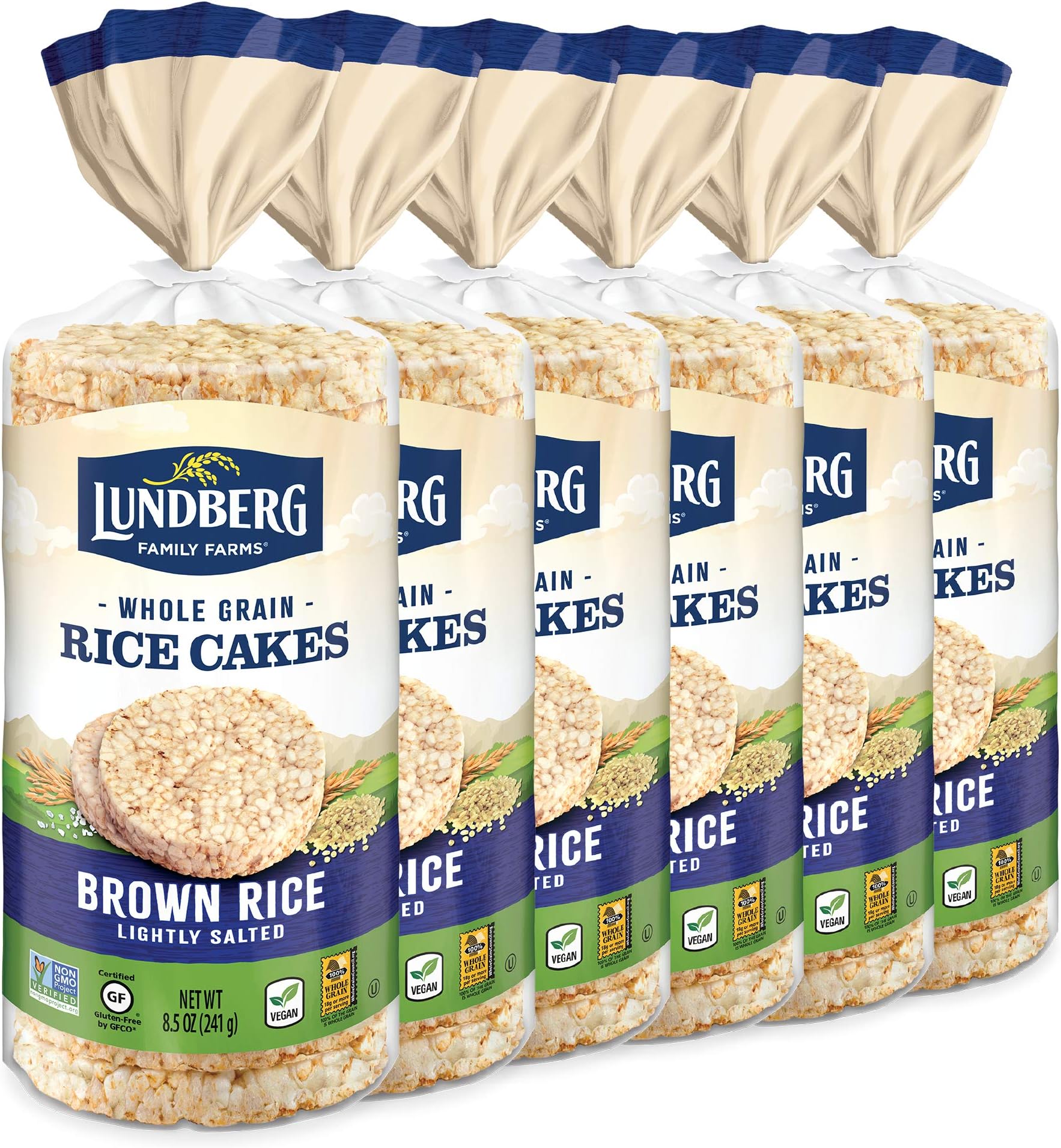 Lundberg Brown Rice Cakes, Lightly Salted, 8.5 oz (Pack of 6), Gluten-Free, Vegan, Healthy Snacks