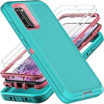 YKHJKLEC for Samsung Galaxy S20 Case, ONLY,[NOT FIT Galaxy S20 FE/S20 Plus/S20 Ultra],with 2Pcs [Self Healing Flexible TPU Screen Protector & Camera Lens Protector] Aqua Blue/Pink