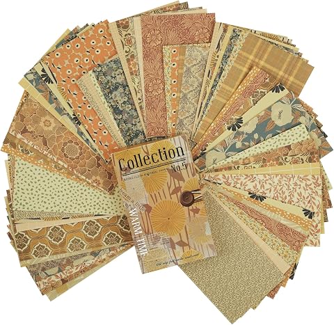 Vintage Scrapbook Paper Pack 60 Sheets Neutral Floral Textured Wallpaper Design 5.0×3.1 Inch Aesthetic Decorative Papers for Junk Journaling Card Making Small Craft Projects Warm Yellow