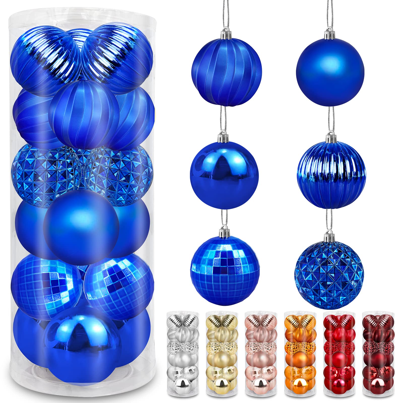 TURNMEON 18 Pcs 3.15 Inch Christmas Balls Ornaments Christmas Tree Decorations with 6 Styles Hanging Loop for Xmas Trees Party Home Holiday Christmas Decorations Indoor Outdoor (Blue))