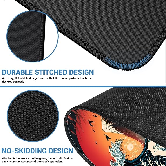 ProbTis Anime Masa Paspası, Japon Oyun Mouse Pad Büyük, XL Havalı Klavye Fare Altlığı, Oyun için Kanagawa Büyük Dalga Fare Altlığı, Ev Ofis için Büyük Genişletilmiş Masa Koruyucu, 80 cm x 30 cm