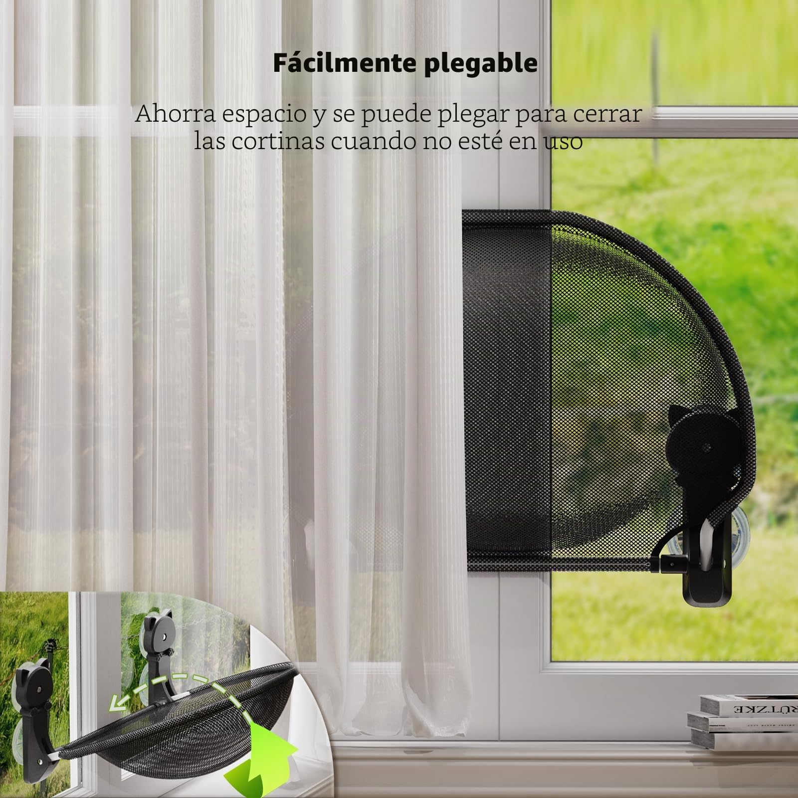 JUNSPOW Percha para Ventana de Gato inalámbrica, Plegable y Estable, Hamaca Transpirable con Ventana para Gatos para Pasar el Sol, Escalar, soporta hasta 40 Libras