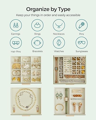 Miniatura 3 de SONGMICS Joyero organizador con tapa de cristal, almacenamiento de joyas de 4 capas, con 3 cajones, estilo moderno, 8 x 9.1 x 6.5 pulgadas, color