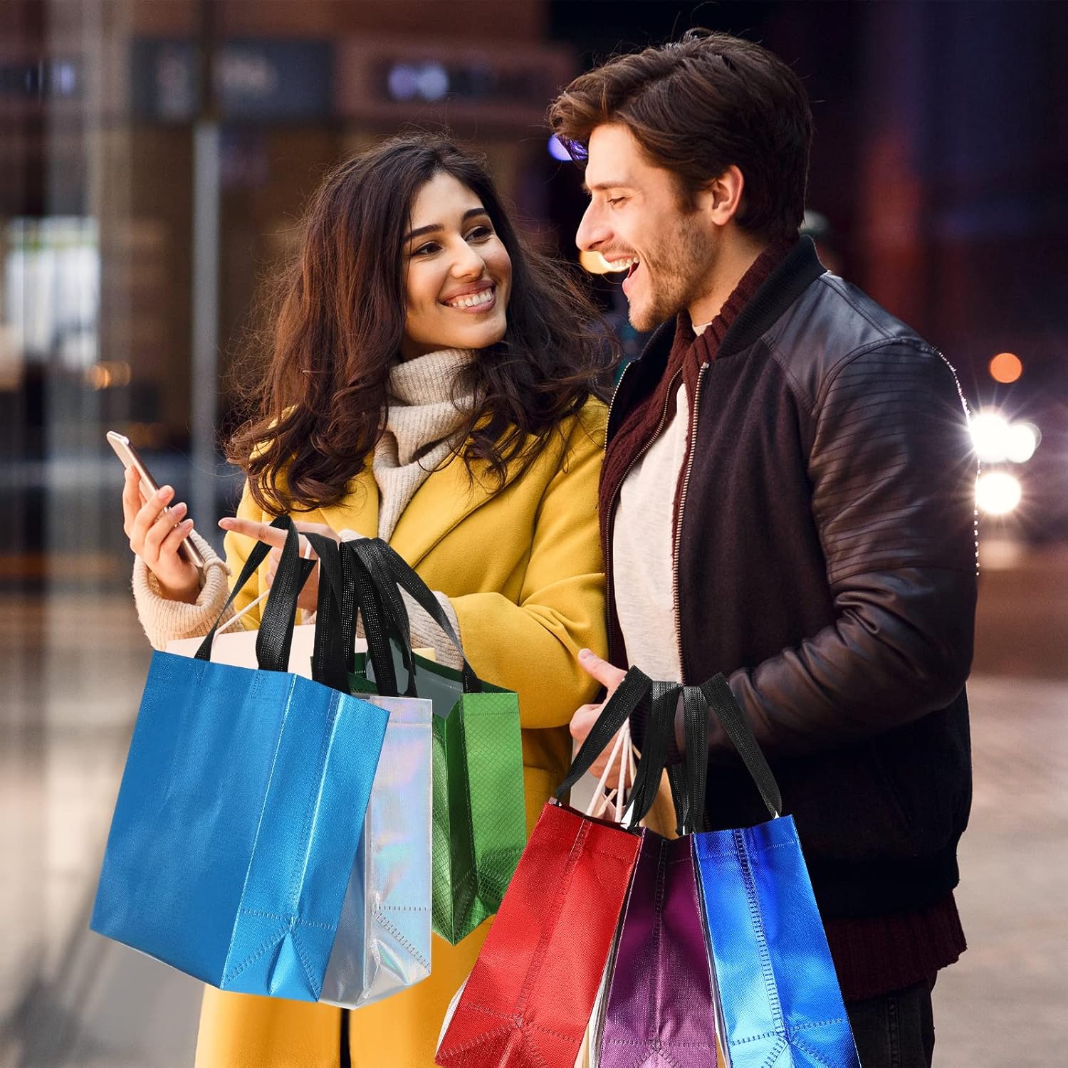 Eccliy 80 Pieces Gift Bags Set Glossy Reusable Tote with Handle Grocery Bags for Wedding, Easter, Valentines, Spring Events(10 x 8 x 4.7 Inch,Colorful) - Image 2