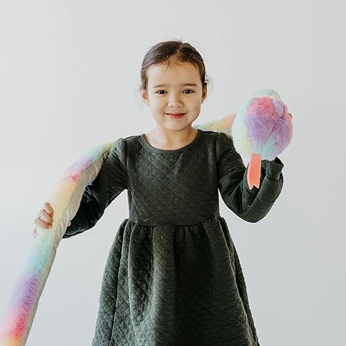 Miniatura 8 de Peluche de serpiente de The Petting Zoo, Ombrez Animales del Zoológico, juguete de serpiente arcoíris de peluche de 54 pulgadas