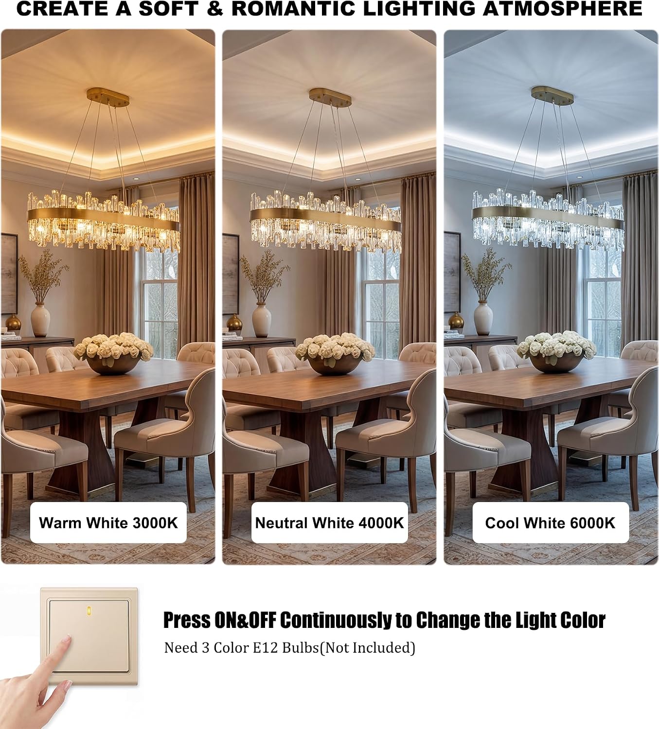 Rectangle Crystal Chandelier for Dining Room, 16-Light L35.4 inch Brass Gold Rectangular Oval K9 Crystal Lighting Fixture, Adjustable Height Pendant Light for Dining Room Kitchen Island