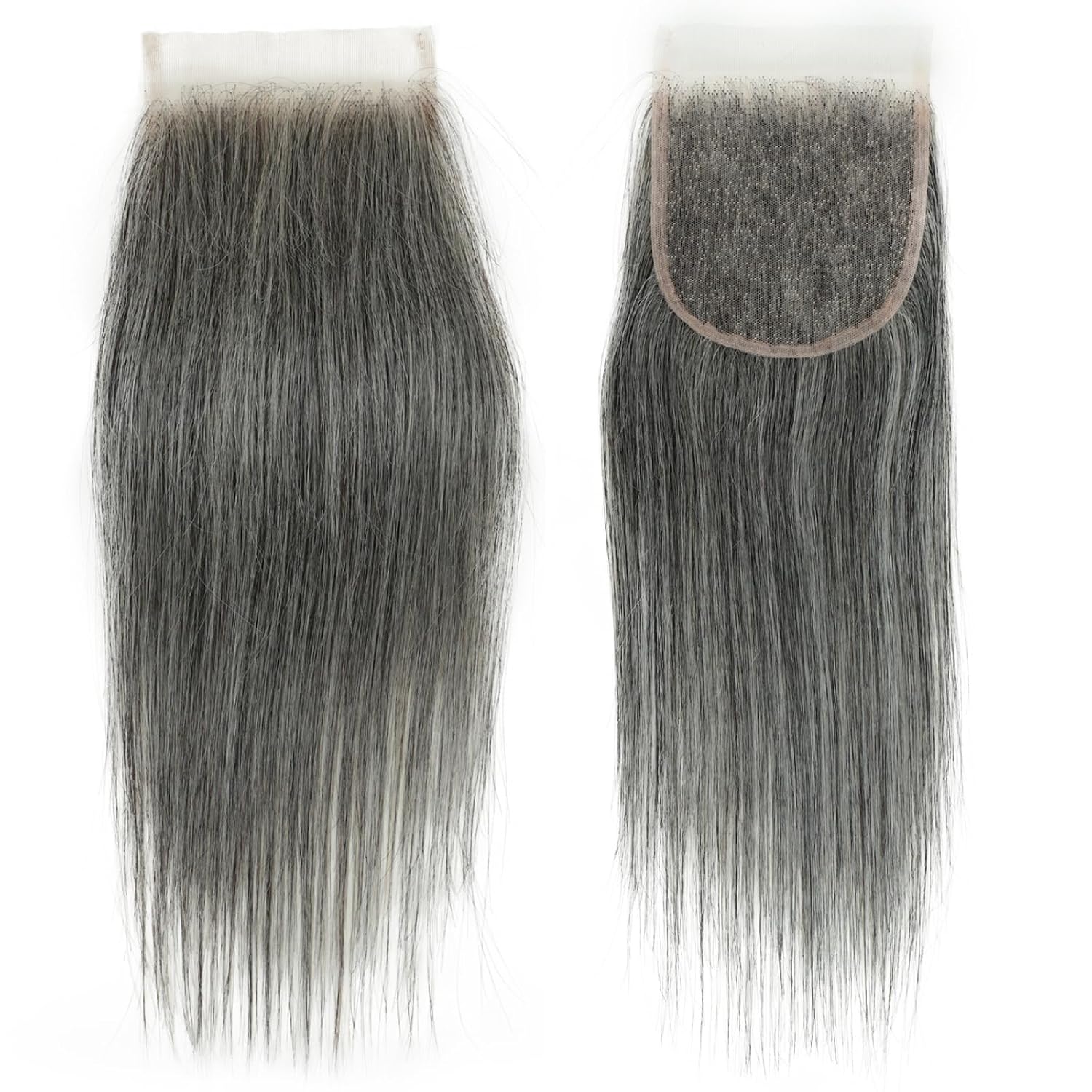 Salt and Pepper Bundles with Closure Human Hair (12 14 16+10) White Grey Straight 3 Bundles and 4x4 HD Lace Closure 100% Unprocessed 12A Grade Brazilian Virgin Hair Bundles for Black Women