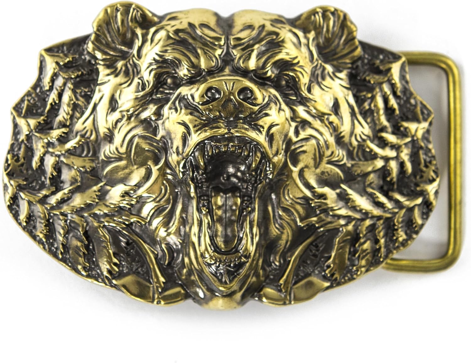 Leather belt with Grizzly Bear belt buckle, Handmade Wild Grizzly Bear solid brass belt buckle on leather belt