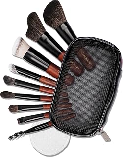 Cosme 9 FLAWLESS FACE MINI TRAVEL Makeup Brush Set: Foundation, Eyeshadow, Blush, Contour, Powder Mini Makeup Brush Set & Case. Synthetic & Natural Hair Makeup Brushes with Compact Short Handles