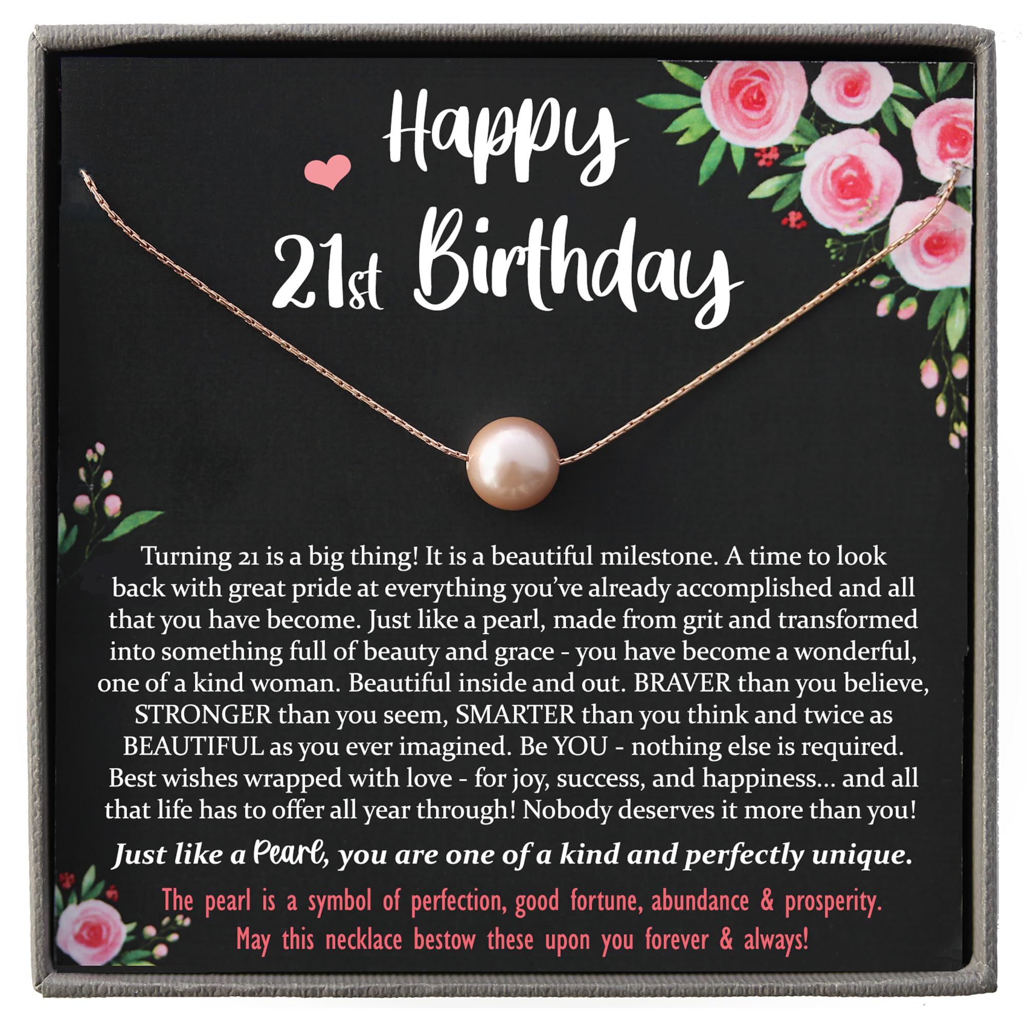 Be Wished 21st Birthday Gifts for Women with Meaningful Message and Jewelry (14K Rose Gold Pearl)