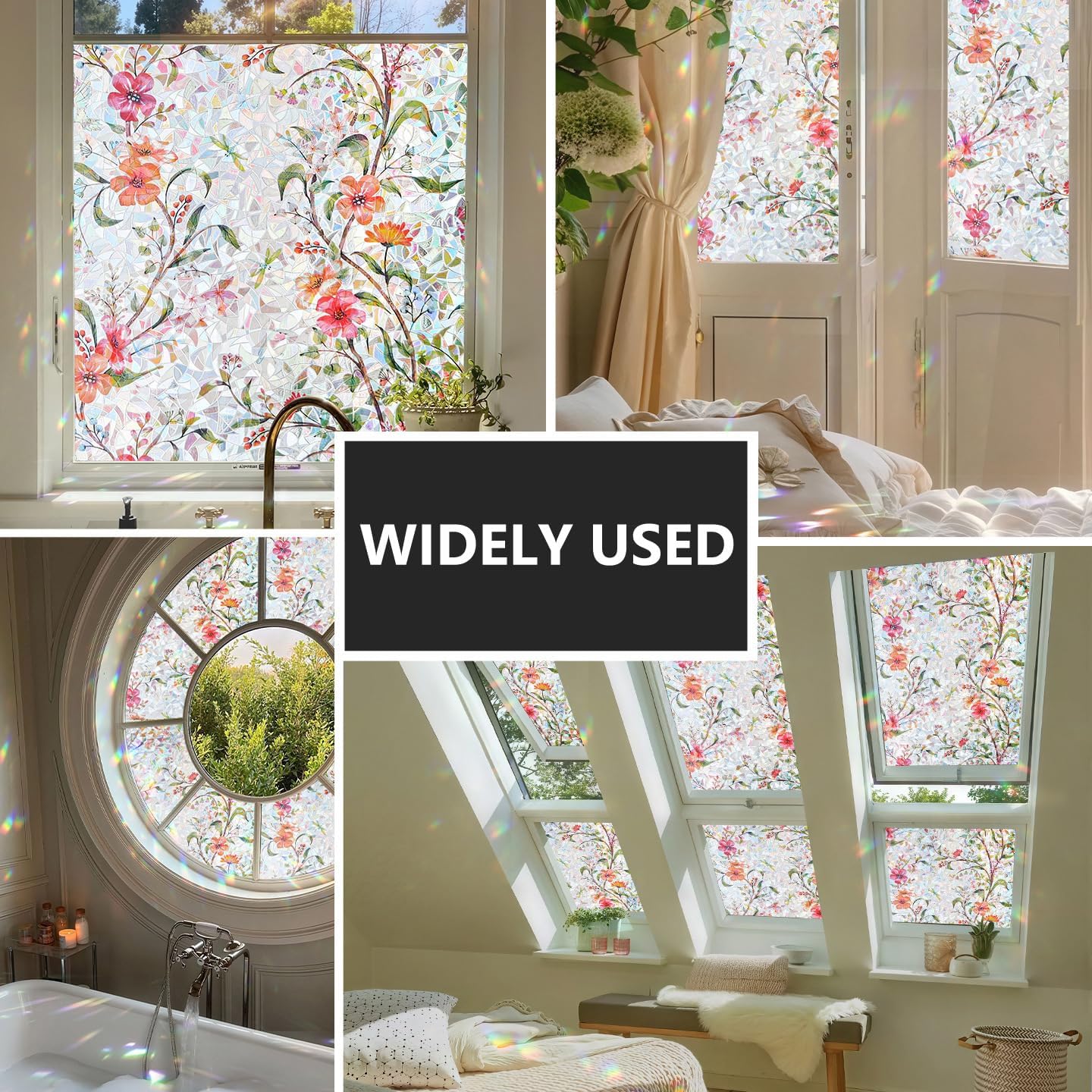 Window Privacy Film, Trumpet Vine Decorative Static Cling Glass Sticker No Glue Removable Window Tint with Installation Tools, Anti-UV Front Door Glass Covering for Home, 23.6" x 157.4"