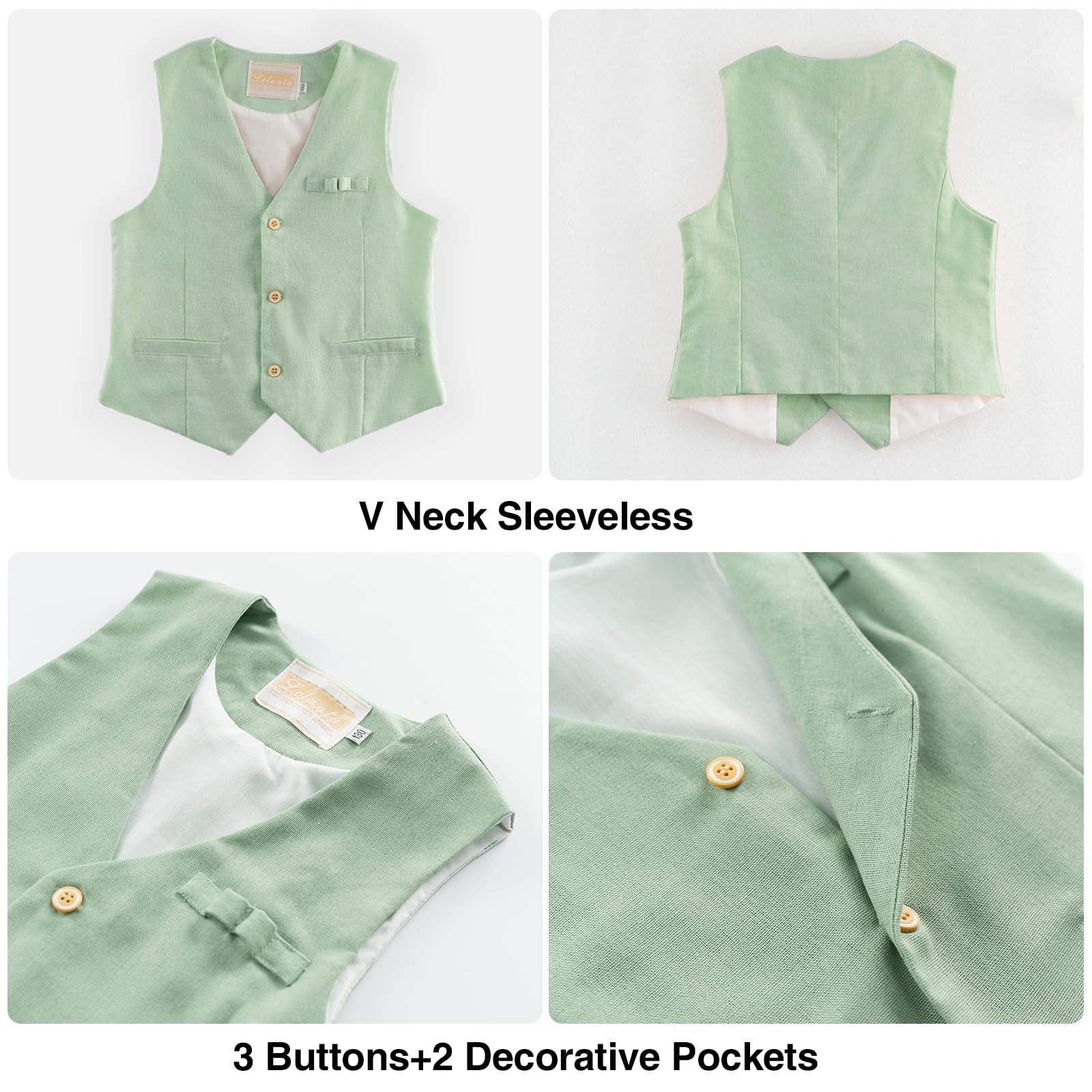 LOLANTA 4 pièces Costume Garcon Mariage Ete, Tenue Enfant Garcon Ceremonie, Vêtement Baptême Anniversaire Garçon Page, Ensemble Costume Short Lin Gile Chemise avec nœud Papillon