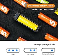 Vista 3 de KIWIFOTOS AA AAA - Estuche de almacenamiento de batería con comprobador de batería desmontable, contenedor organizador de baterías de carcasa dura