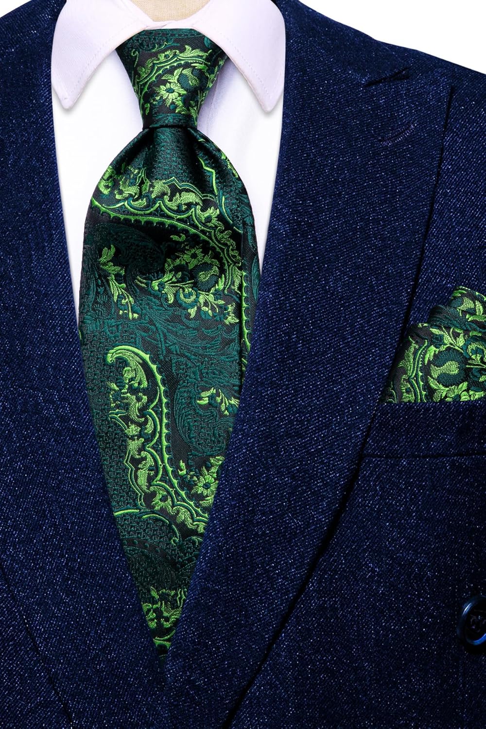 Hi-Tie Silk Ties for Men Plaid Paisley Striped Necktie Pocket Square Cufflinks Set Formal Business - Image 7