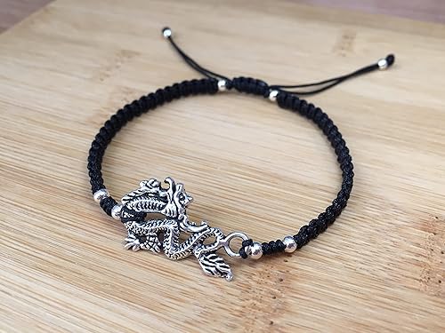 Miniatura 4 de Unisex fashion Black Braided Delicate Bracelet with Silver Dragon Design
