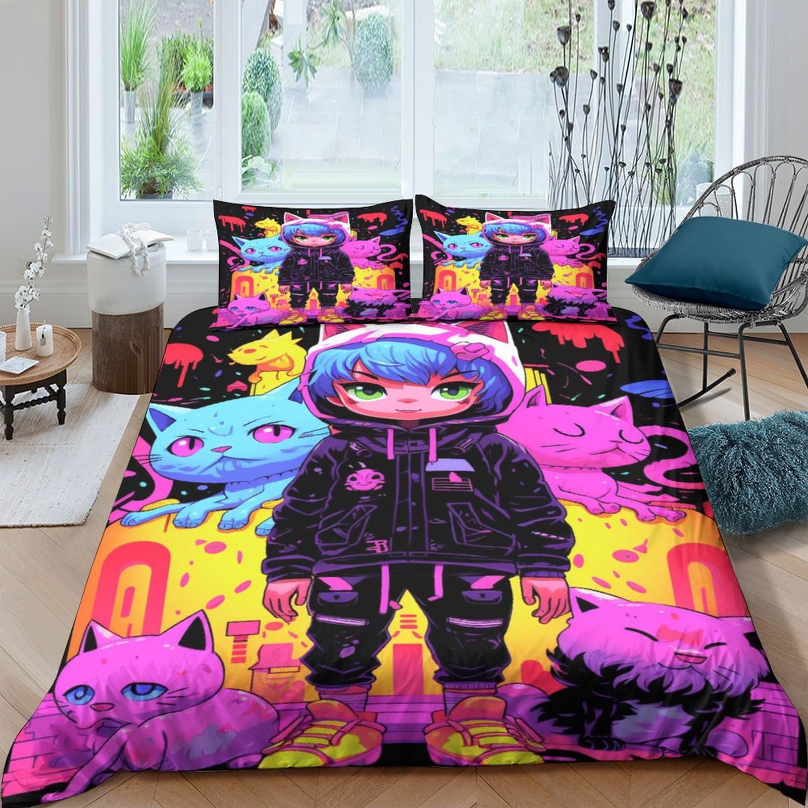 Housse de couette hypoallergénique chat 200x200 pour le sommeil sensible des enfants