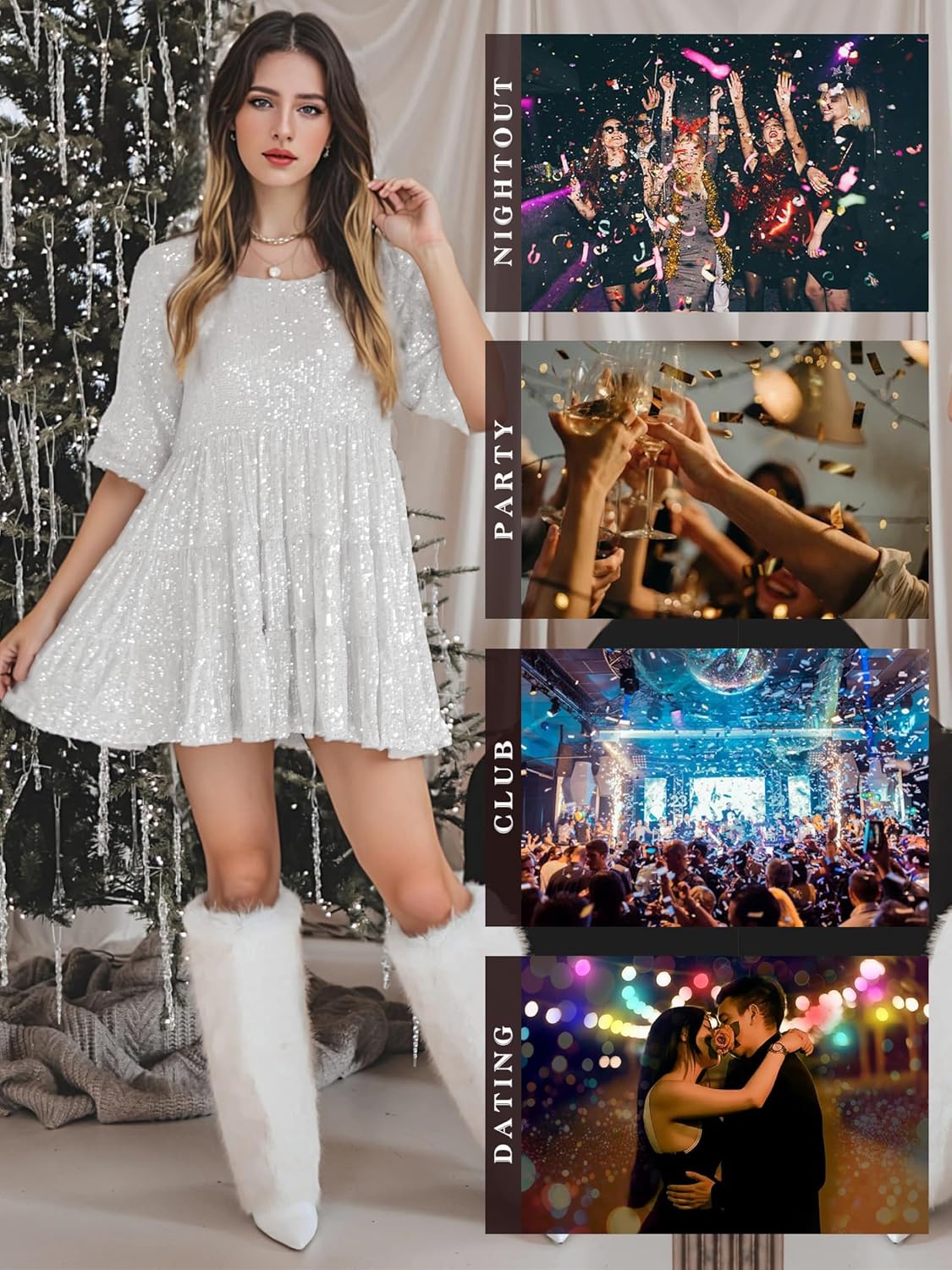 MAYSTEPPE Sparkly Glitter Dress, Sequin Babydoll Summer Dress Short Flowy Tiered Tunic Dress for Women Party Club Night - Image 6