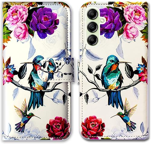 Bcov Funda para Galaxy A14 5G, colibrí en flores de pájaro de cuero con tapa para teléfono con ranura para tarjetas, soporte para Samsung Galaxy A14