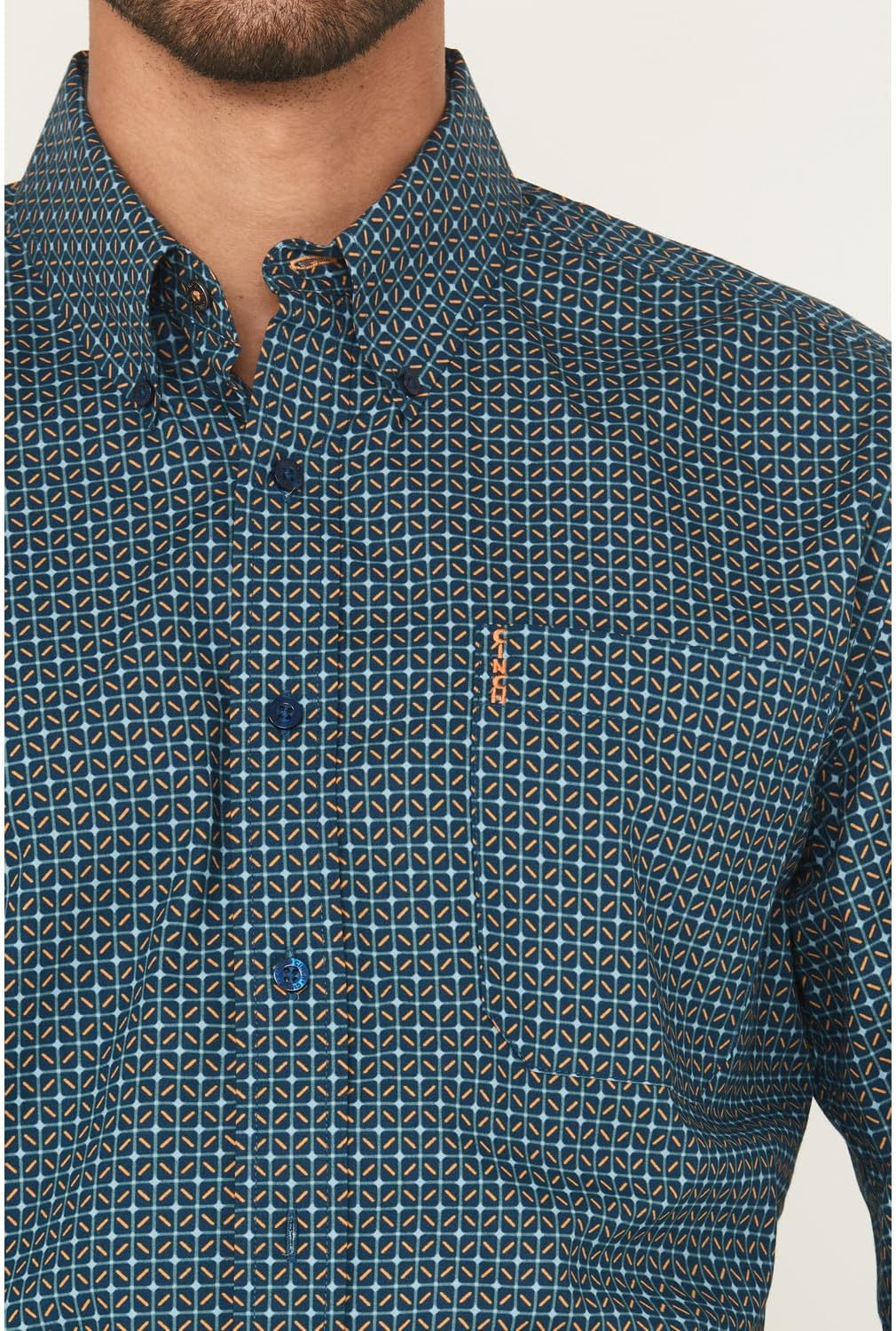 Cinch Men's Printed Modern Fit Long Sleeve Button-Down Western Shirt Blue