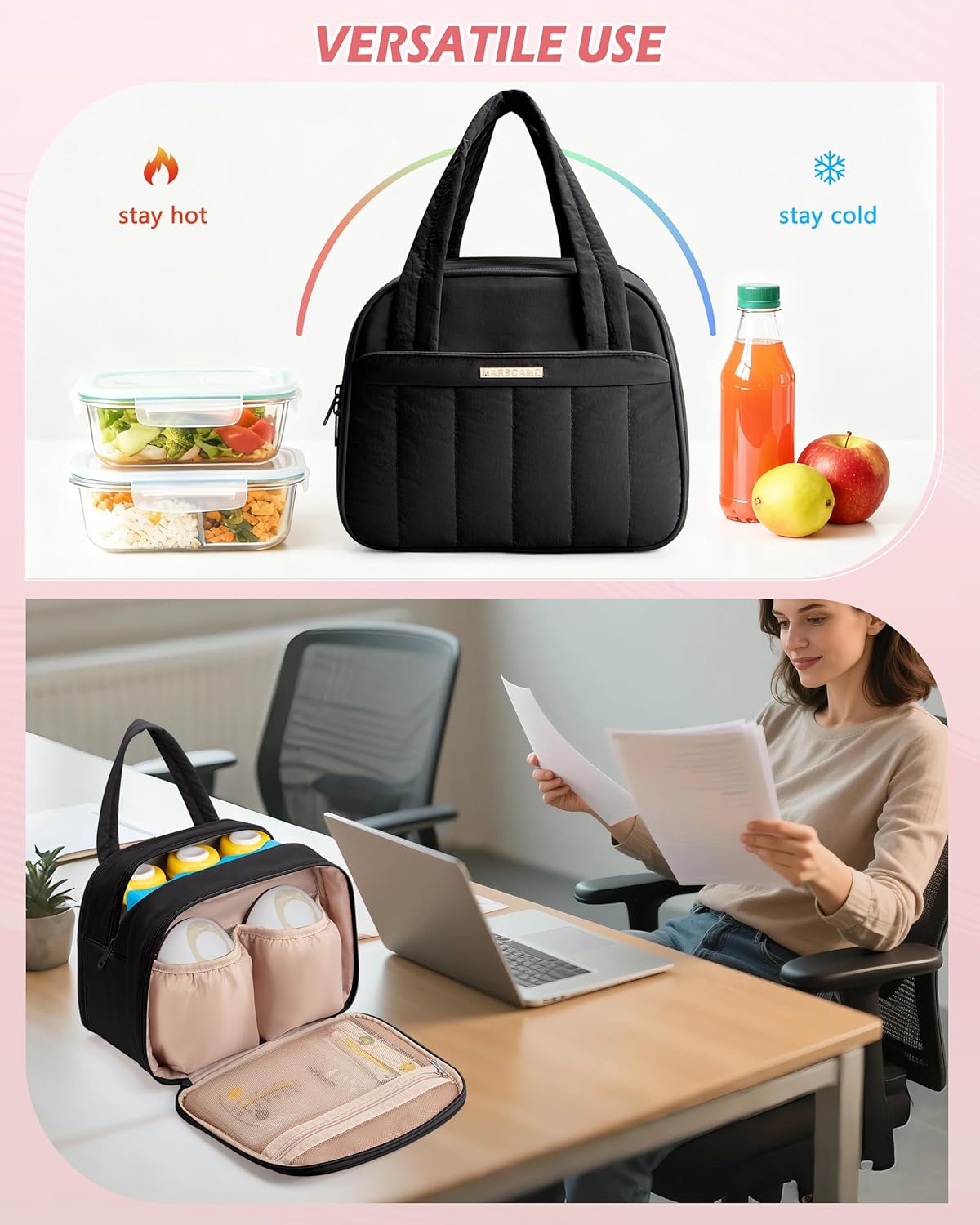Quilted Wearable Breast Pump Bag with Cooler Compartment, Wearable Pump Case Compatible with Momcozy and Most Brand Hands-Free Breast Pumps, Black - Image 5