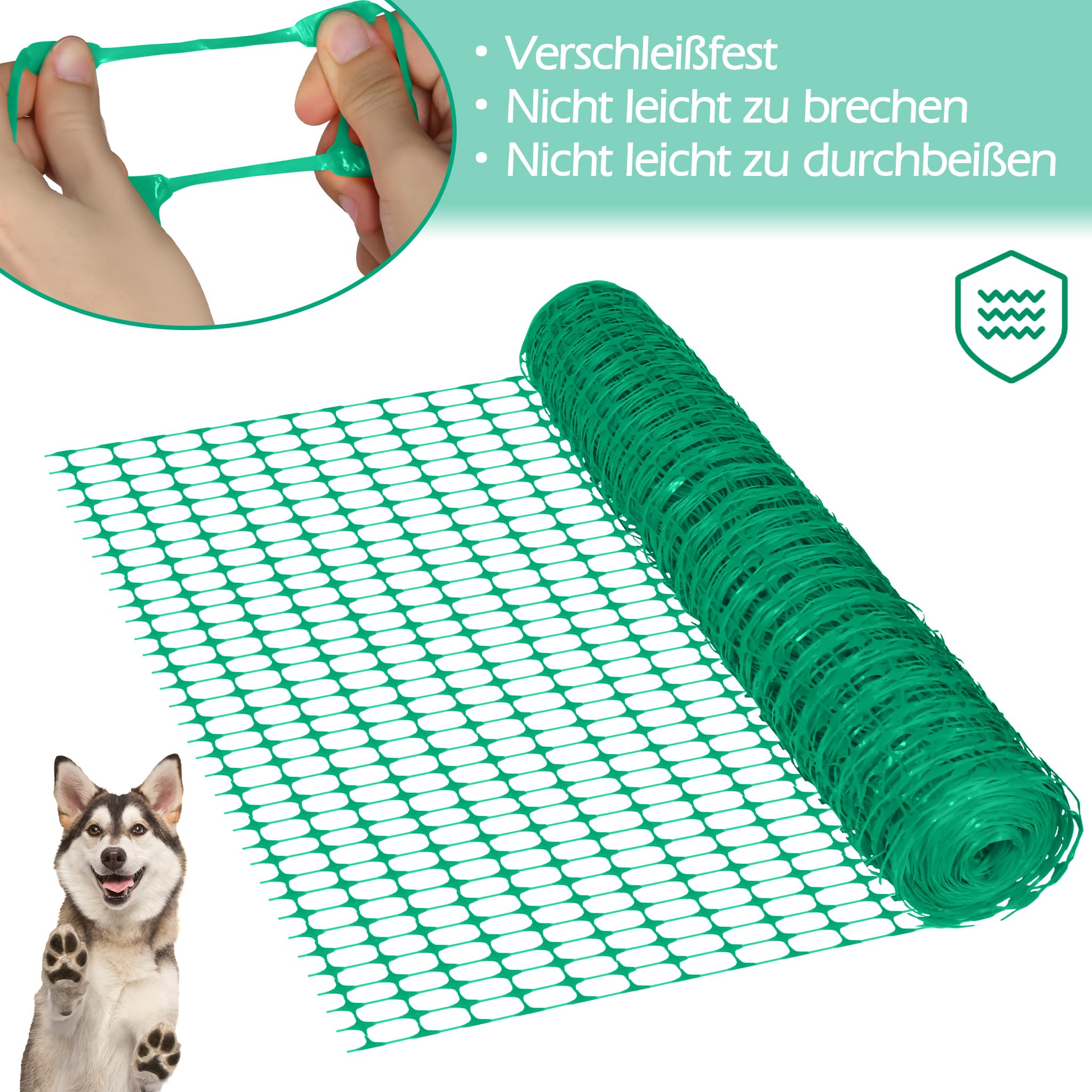FIVMEN Clôture en plastique - 1 x 50 m - Filet de protection pour moutons et chiens - Clôture de volaille - Filet de sécurité - Filet de réception pour chiens - Vert