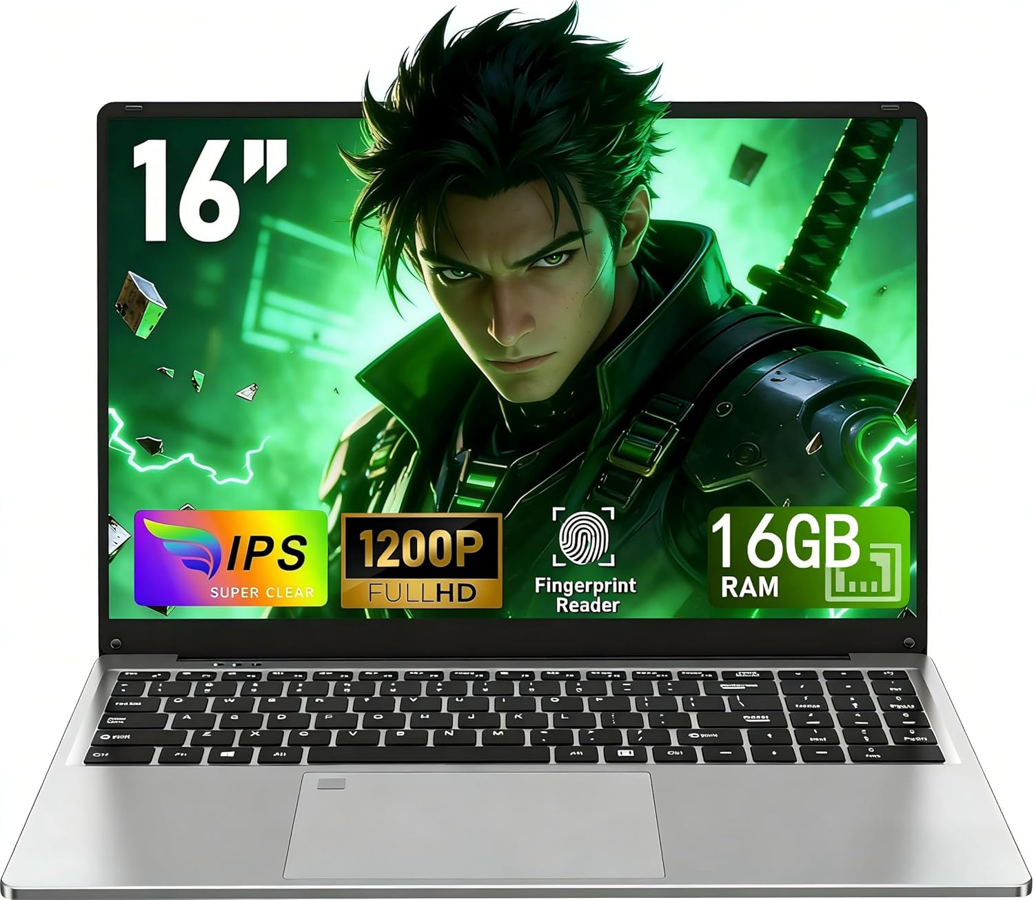 PC portatile 512 GB SSD 16 GB RAM 16 pollici Computer portatile N95 fino a 3,6 GHz, Lettore di impronte digitali/6000 mAh/1920 x 1200 P/Tastiera completa retroilluminata/Touchpad