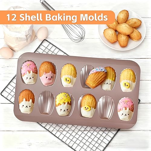 Miniatura 4 de Madeleine - Bandeja antiadherente de acero al carbono para hornear, molde de 12 agujeros para hornear en el horno, resistente a la deformación,