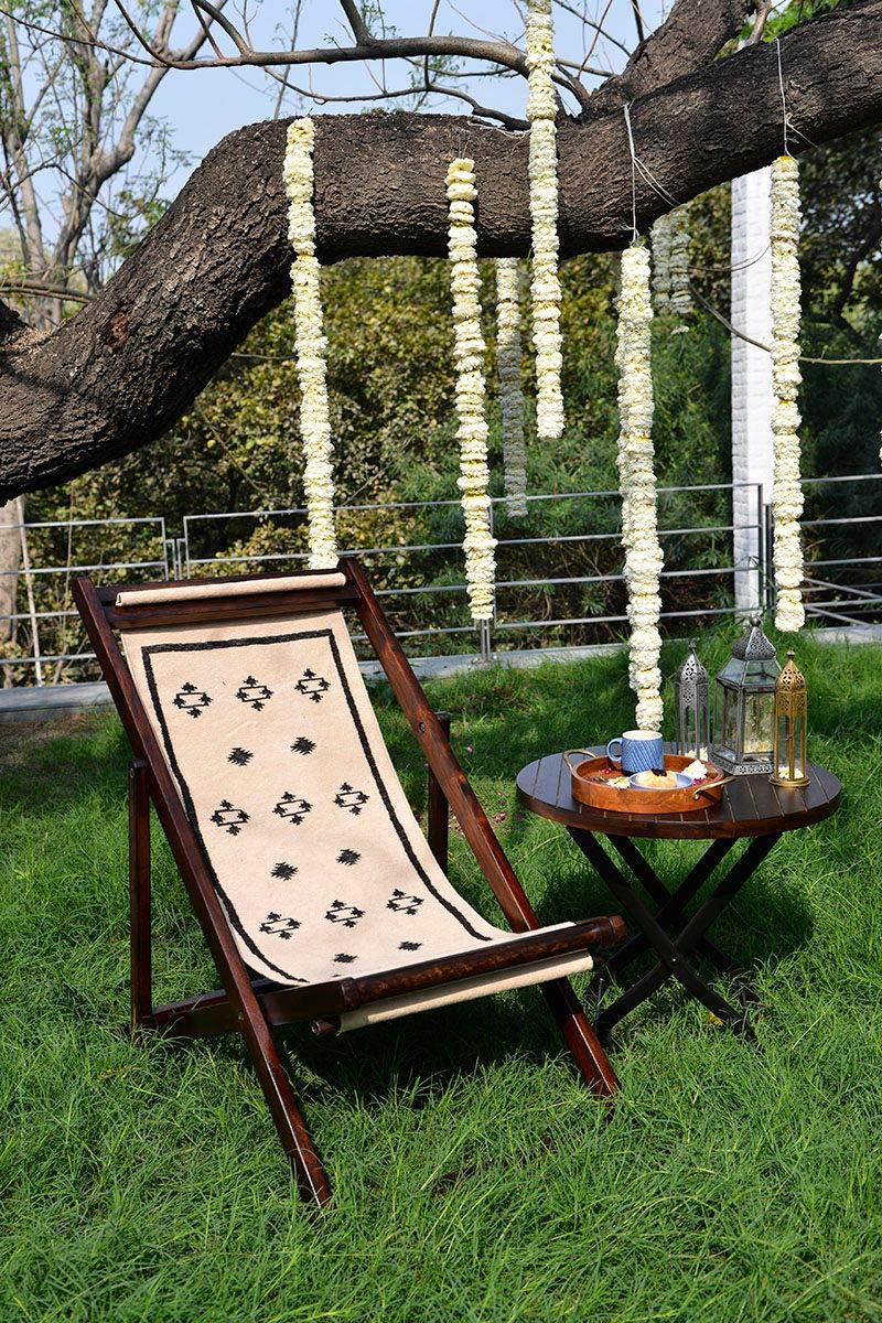 Fabindia Sheesham Wood with Dhurrie Easy Chair Amazon.in Home & Kitchen