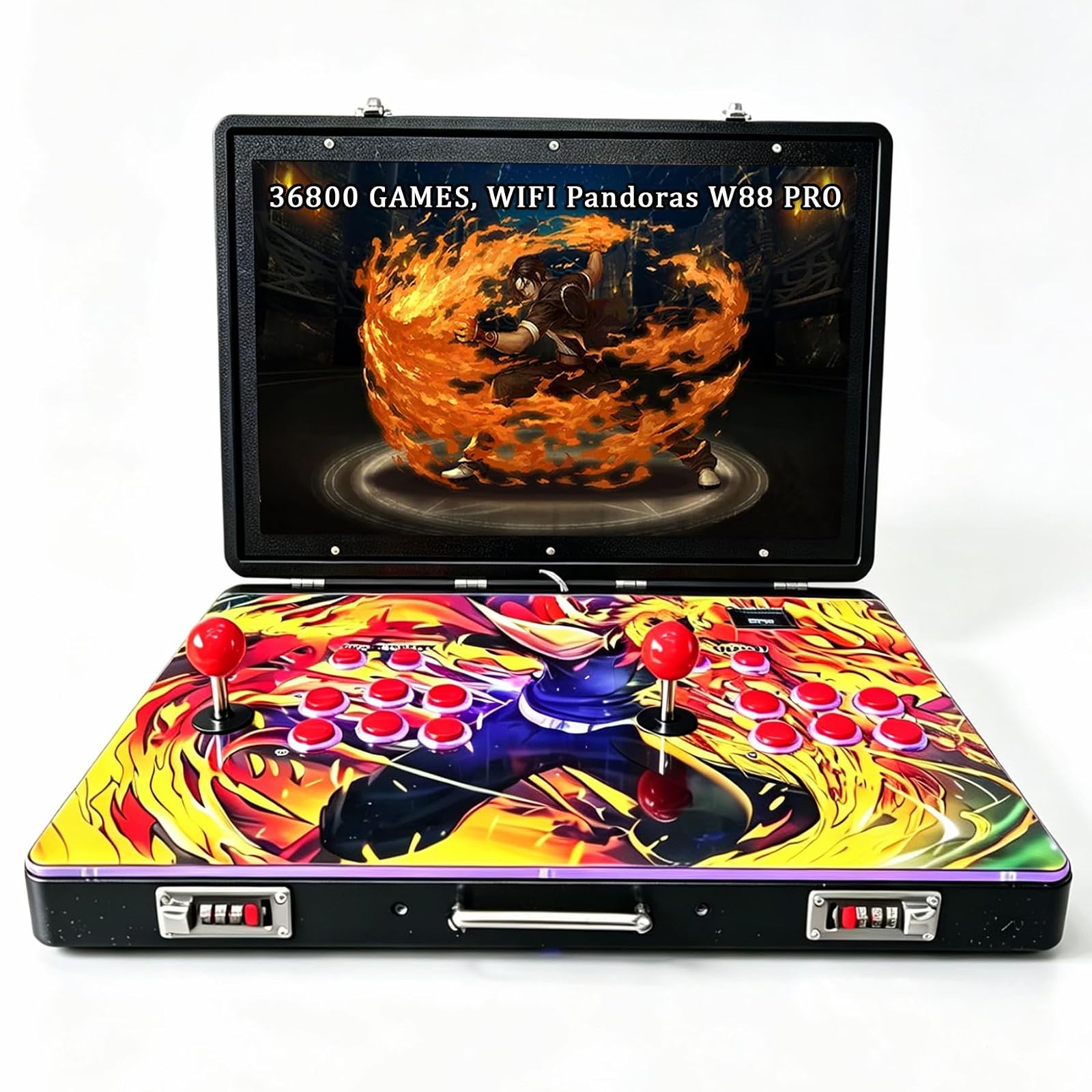 RegiisJoy 36800 in 1 Metal Box Arcade Game Console, 24-inch HD IPS Screen Portable 3D WiFi Pandoras Box W88 pro Retro Folding Gaming Console, Search/Hide/Save/Load/Pause/Add Game