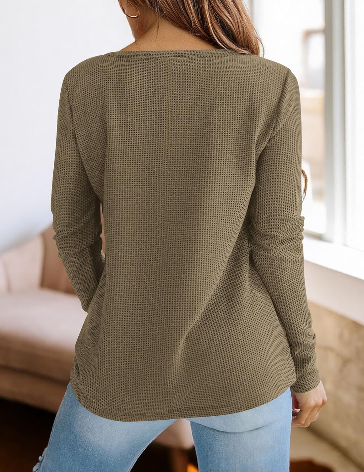 PRETTYGARDEN Long Sleeve Shirts for Women 2026 Fall V Neck Waffle Basic Tee Dressy Casual Winter Blouses Knit Tunic Tops - Image 5