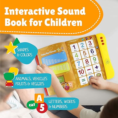 Miniatura 9 de Libro de actividades parlantes para niños de 2 años en adelante, libro de sonido con 5 actividades de aprendizaje, incluyendo letras, números, juego