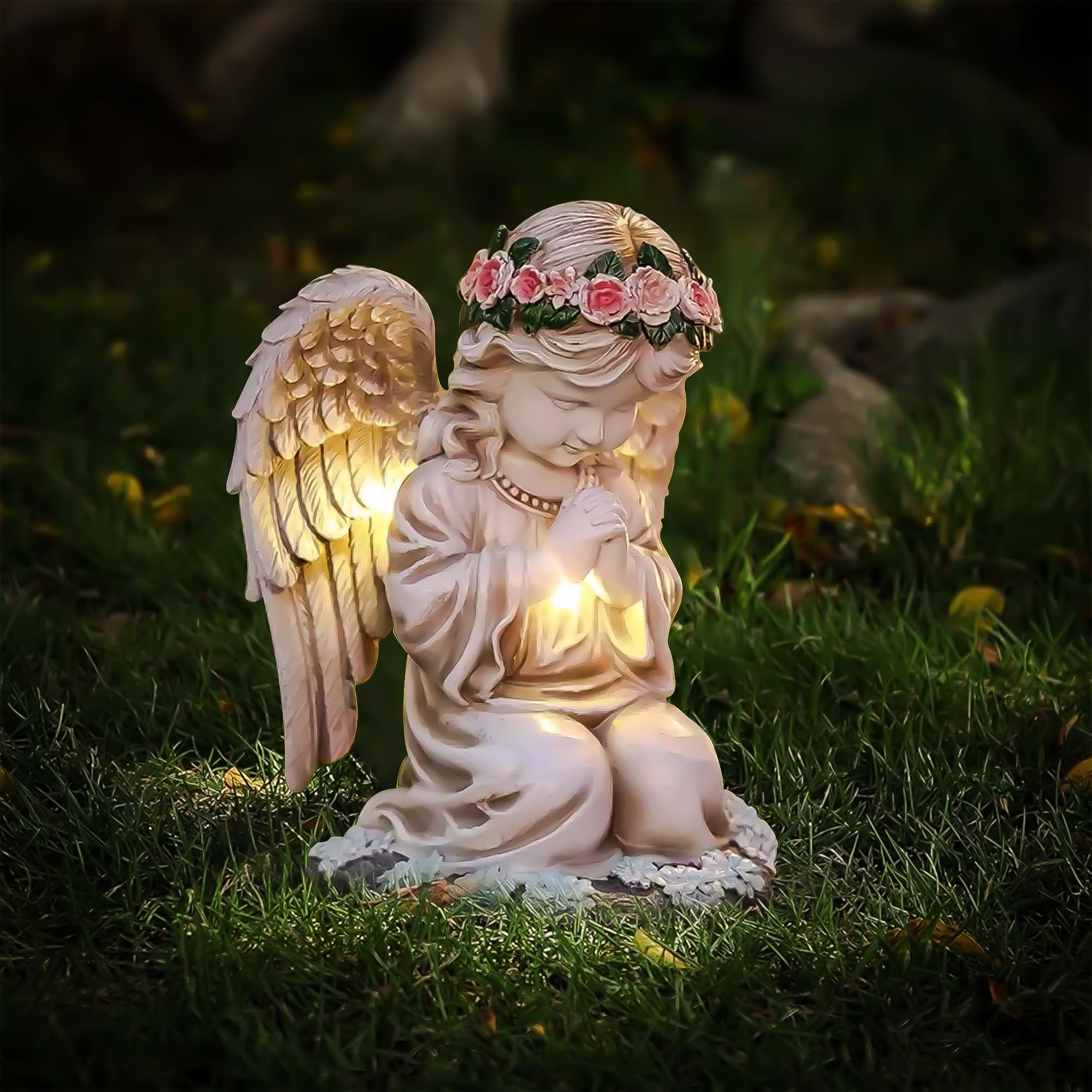 Solar Engel Gartenstatuen,LED Fairy Engel Figur,Wetterfest Grabschmuck für Friedhof, Fairy Engel Skulptur Deko Rasen,Geeignet für Zimmer im Freien Garten Balkon Terrassendekoration