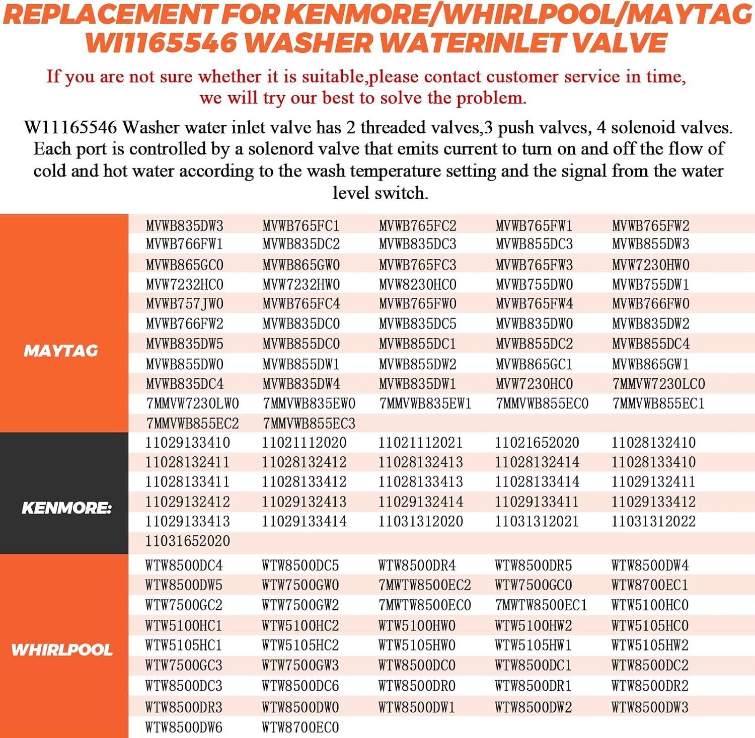 【𝗔𝗕𝗦+𝟭𝟱%𝗖𝗮𝗿𝗯𝗼𝗻 𝗳𝗶𝗯𝗿𝗲】w11165546 w11220230 water inlet valve w10758828 replaces for Maytag whirl-pool washer cabrio water inlet valve suitable 33090105,W10599423,mvwb765fw0,wtw8040dw4