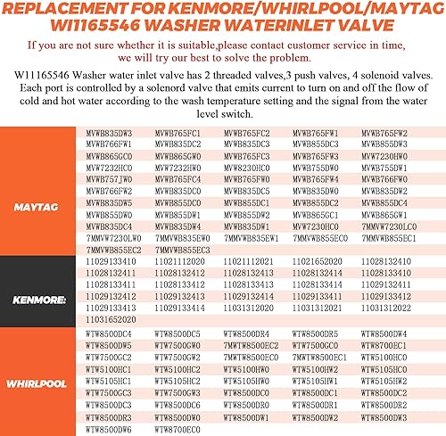 Miniatura 6 de W11165546 - Válvula de entrada de agua para lavadora original (pieza OEM) de Beaquicy, reemplazo para lavadora Whirlpool Ken-more, reemplaza a